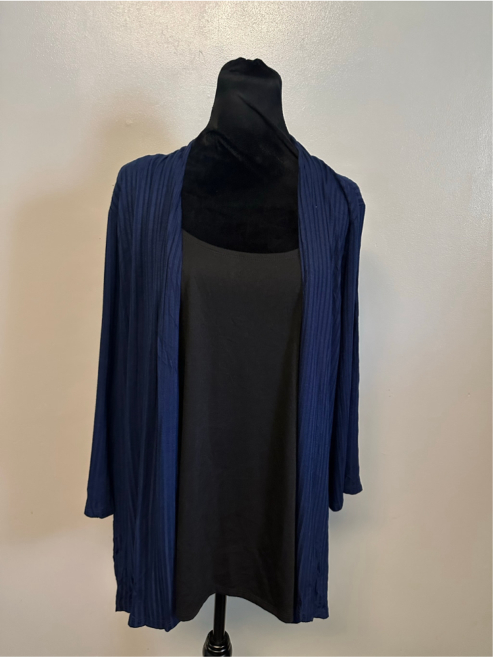 Kim Rogers Plus Size 1X Blue and Black Layered Blouse 3/4 Sleeve